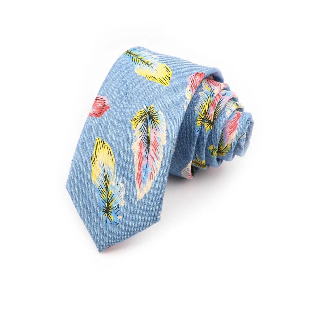 Cotton Tie, Blue, Denim Tie, For Men, Skull, Necktie, Wedding Party, Casual Slim Neckties,