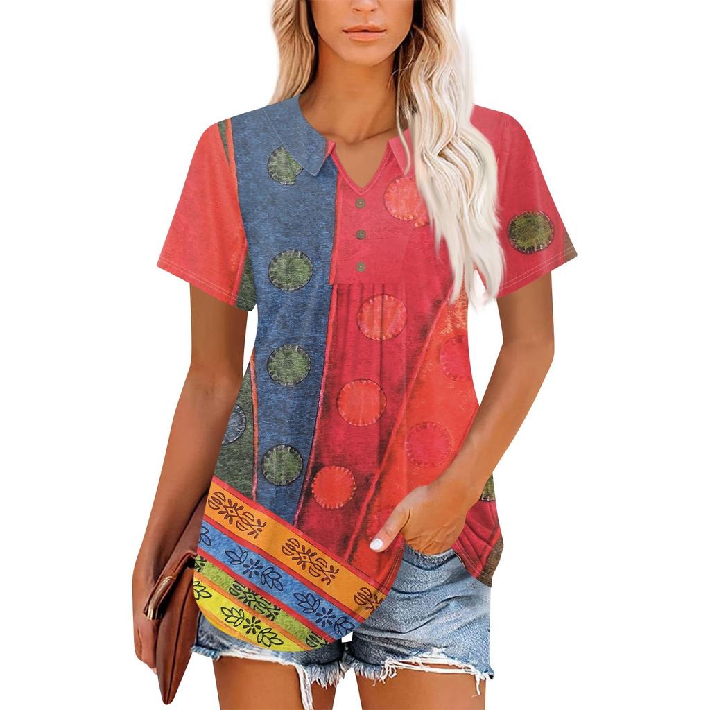 Women's Short Sleeve V-Neck Collared Tops Summer Business Casual Work T Shirts