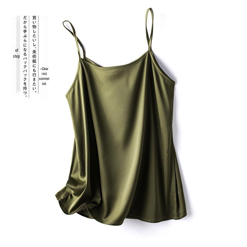 25 Summer Silk Slim-fit V-neck Camisole, Single Strap, Sleeveless, Solid Color, Versatile Imitation Silk Vest
