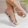 Leisure Slippers for Women Casual Flat Low Heels Sweet Basic Women Shoes Solid Bling Leather Slip on Summer Sandals Plus Size