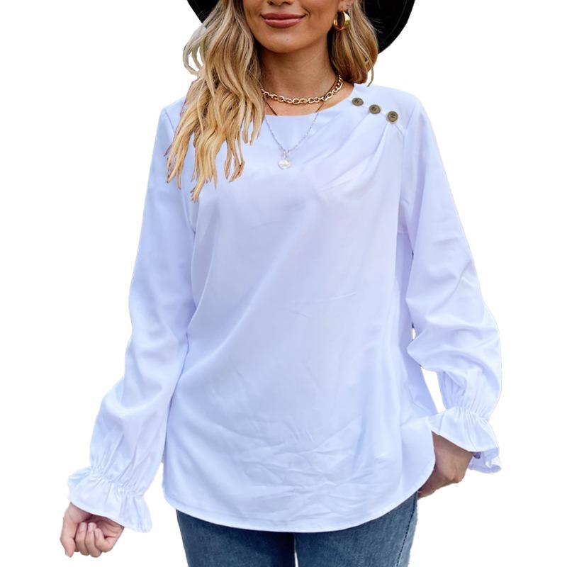 BITCED Women's Fashion Casual Solid Color Print Long Sleeve O Neck Blouses & Shirts