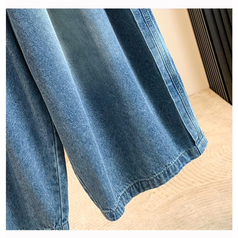 DIMANAF 2026 Summer New Plus Size Women Wide Leg Jeans Pants Casual Elastic Waist Short Pants Denim Cotton Blue Loose Shorts