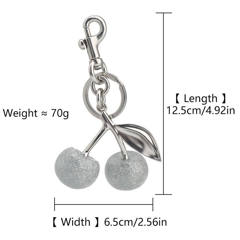 Glitter Silvery Cherry Keychain Fruits Cherries Pendant Car Keyring For Coach Handbags Shoulder Bags Accessories