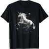 Unicorn Graphic Tee Black White Stars Print Men's Casual Crewneck T-Shirt