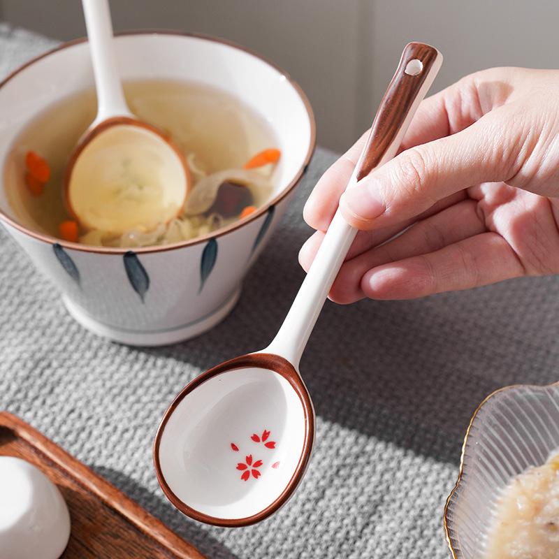 Long-Handled Ceramic Strawberry Spoon - Cute Cartoon Design for Kids