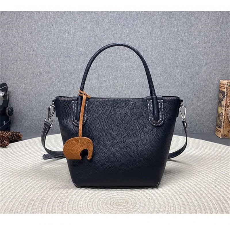 

Мягкая кожаная сумка-ведро Верхний слой коровьей кожи Корзина для овощей Женская Модная Универсальная Через плечо Большая вместимость 17x14.5x18.5 чёрный