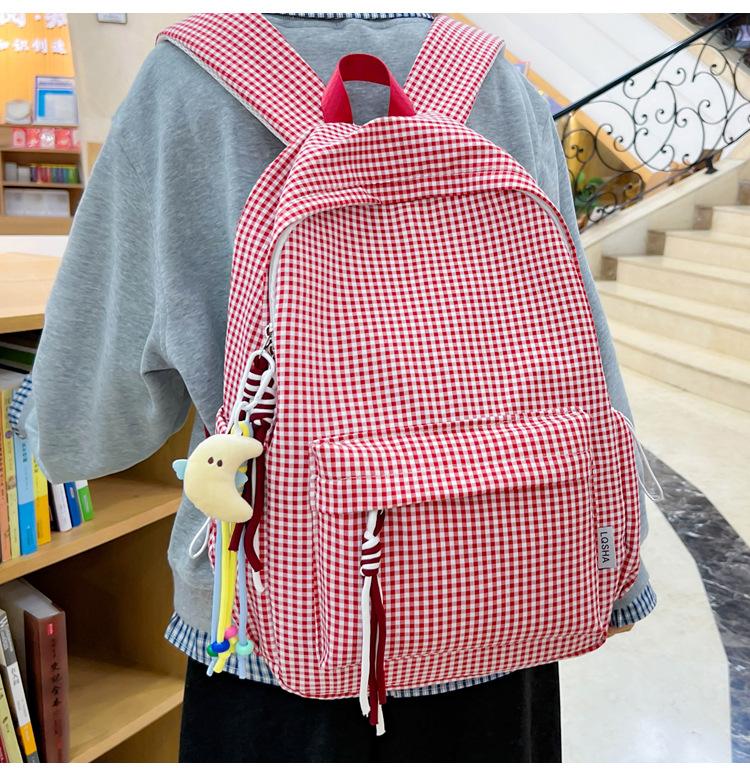Schoolbag new ins cute plaid schoolbag female junior high school student Japanese small fresh backpack sweet girl backpack