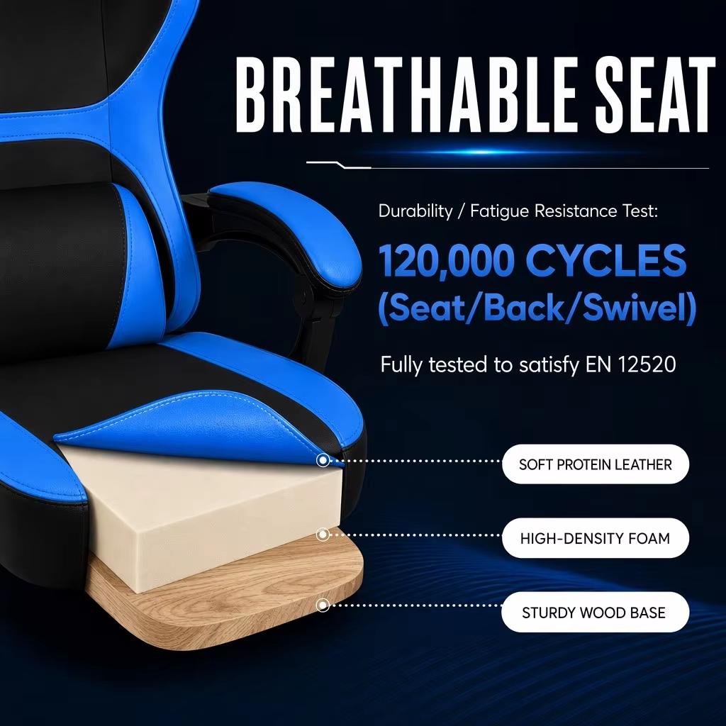 Ergonomic Business Gaming Chair with Lumbar & Neck Support, Adjustable Footrest, 300 Lbs Capacity (136 Kg), 360 Degrees Swivel