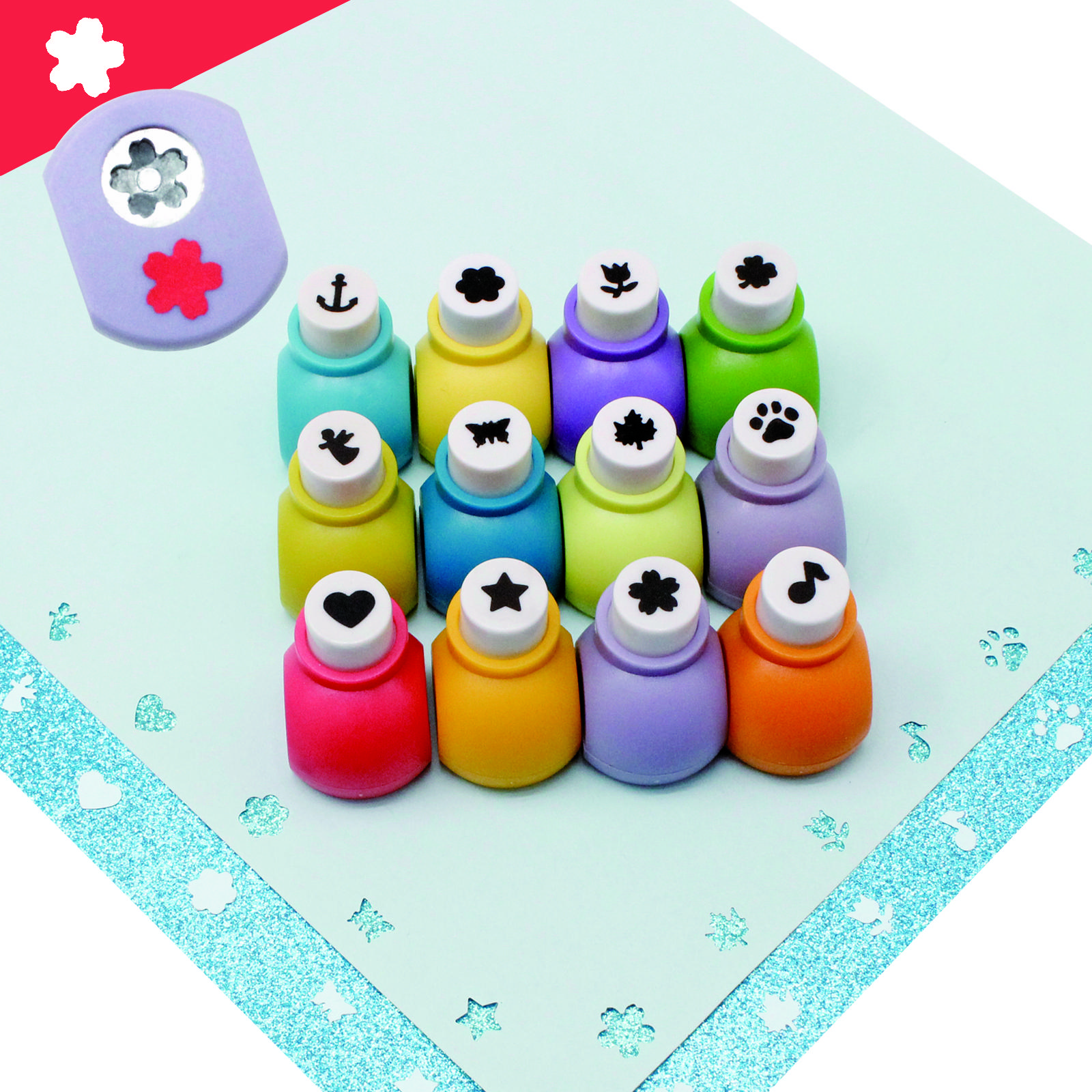 

12 Paper cutter mini single Hole craft puncher 10mm kids Set Kit Leaf Flower Heart Star shapes paper crafts cardmaking scrapbook 1