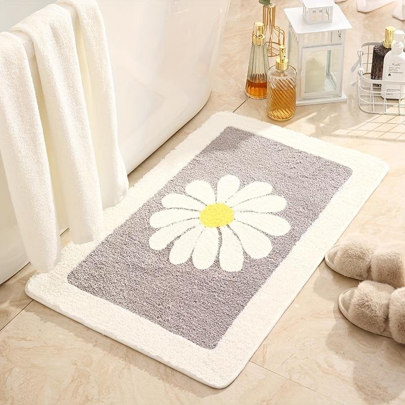 Felpudo de Baño Estilo Margarita Fresca, Felpudo Absorbente para Entrada de Baño, Alfombra Antideslizante para Ducha, Decoración del Hogar