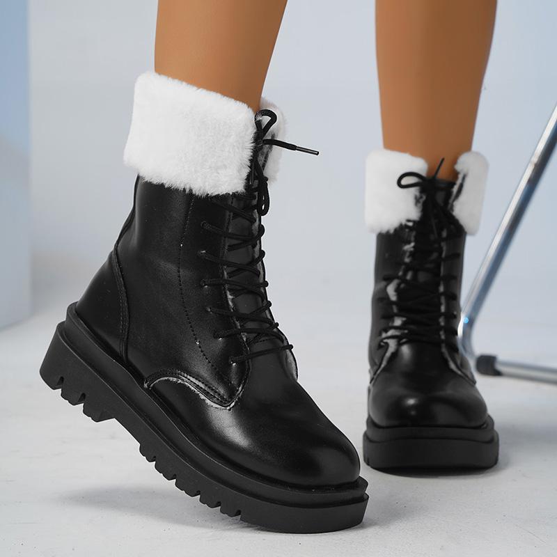 модные ботинки из искусственной кожи с декором из искусственного меха для женщин 2024 — фото 3