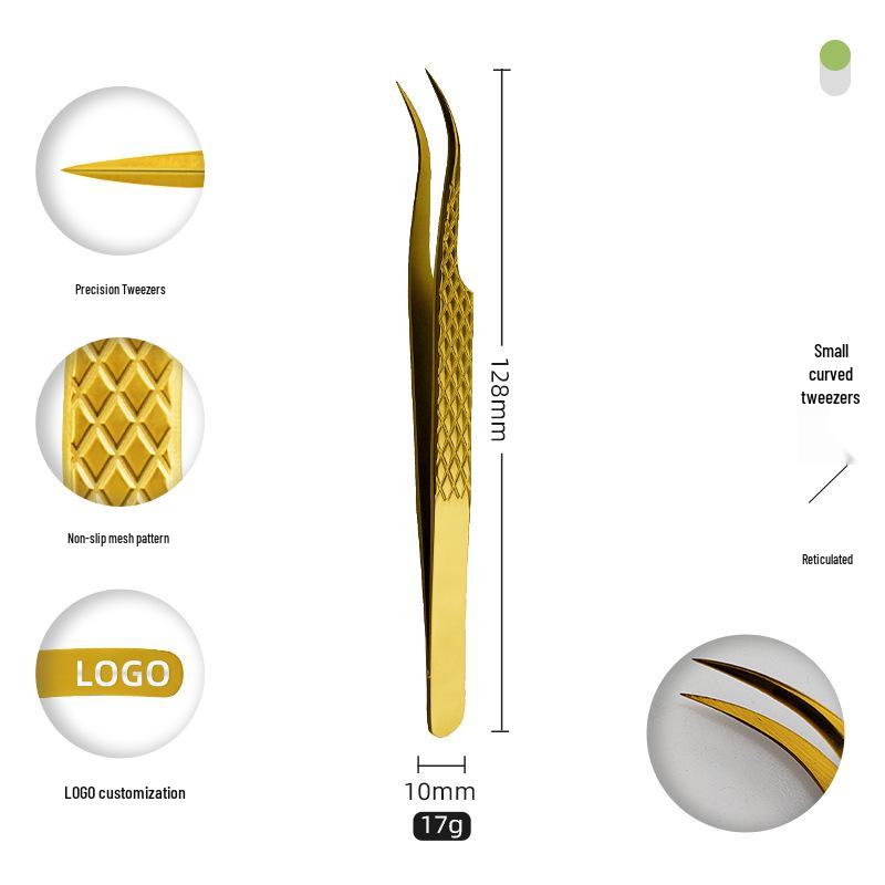 Golden Feather Stainless Steel Eyelash Tweezers for Grafting and Extensions