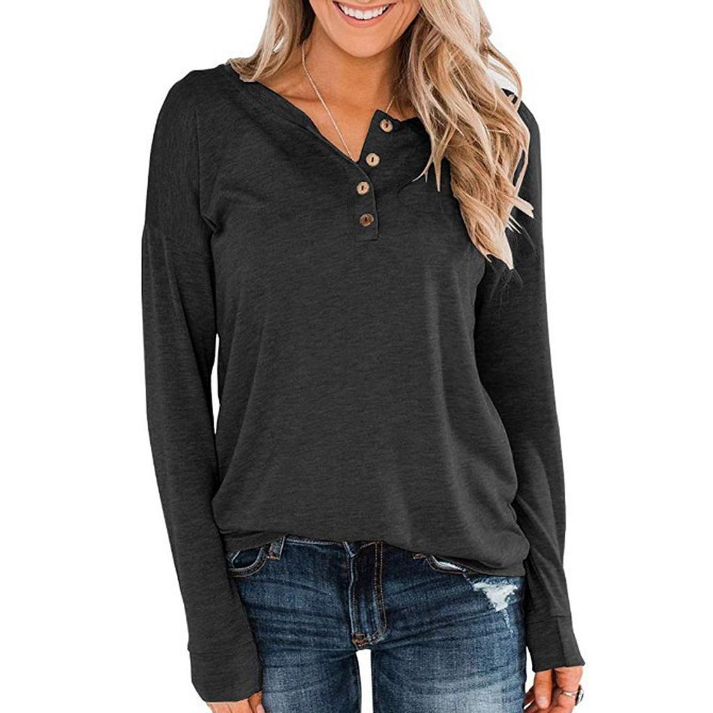 Women Loose Color Knit Buttons Casual Long Sleeve Sweatshirts Tops