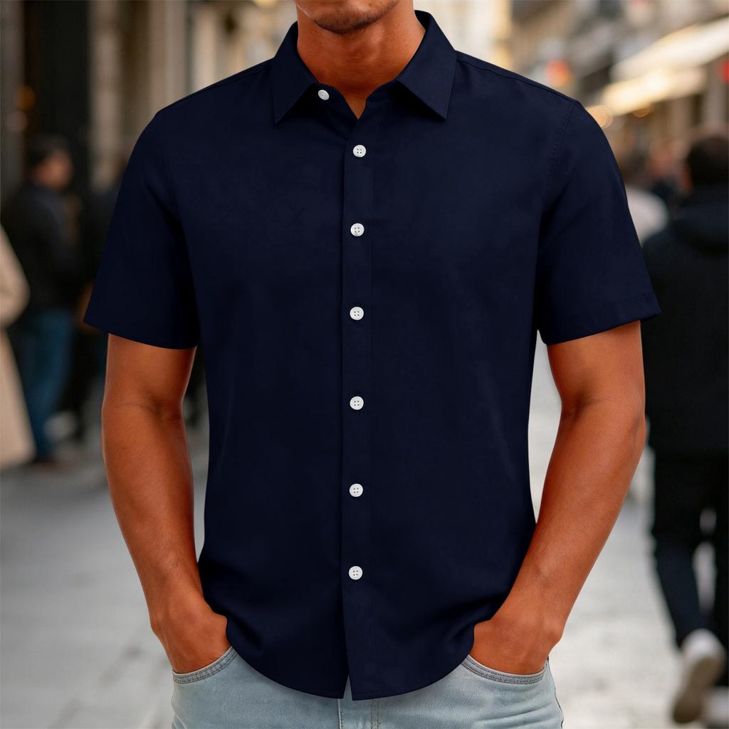 Men's Short Sleeve Button Down Shirt Casual Loose Fit Lightweight Summer Daily Shirt with Collar and Front Button Closure
