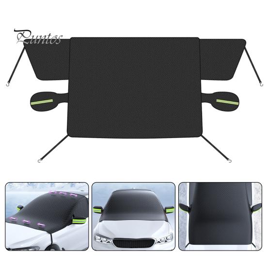 Snow Protector Universal Car Windshield Cover Thick Anti-Frost Sun Shade with Easy Install Shield Magnets & Reflective Strips All Season Protection