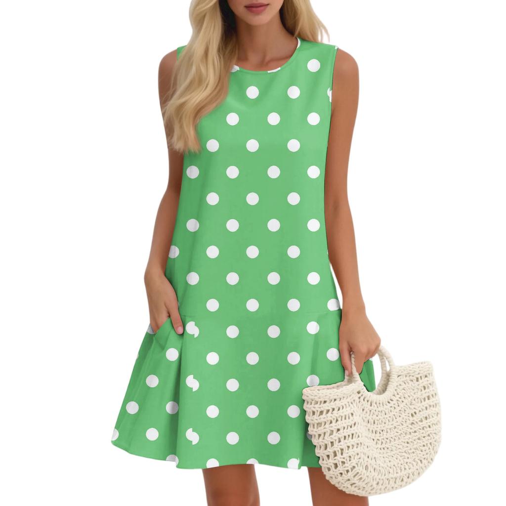 Women's Casual Fashion Breathable Round Neck Vest Floral Holiday Dress With Pockets