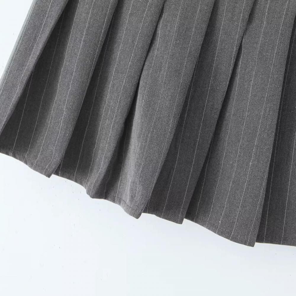Vintage Y2k Striped Pleated Skirt Women Sexy Preppy Style Low Waist Button Slim A-line Micro Mini Skirt Streetwear