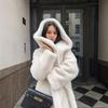 Extended Faux Fur Coat Hooded Belt Plush Clothing