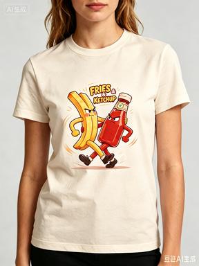 Unisexs Womens Funny Fries Ketchup TShirt Cartoon Graphic Casual Cotton Streetwear Tee