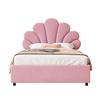 Upholstered Children's Bed 90 x 200 cm, with Floral Headboard and Slatted Frame, with Height-Adjustable and Hydraulic Storage, Velvet Fabric, Pink