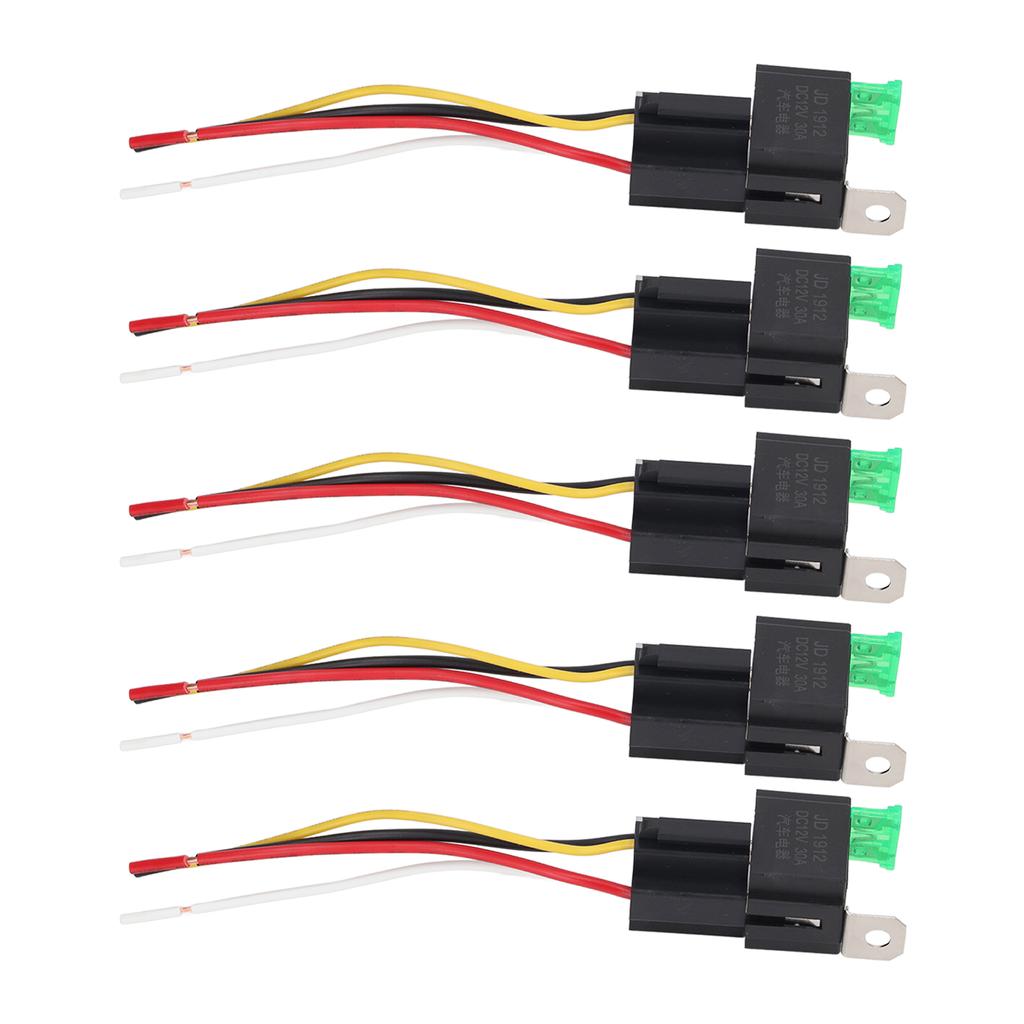 5Pcs Automotive Relay 12V DC 30A 4 Pin 4 Wire Interlocking Relay Socket Set Kit for Vehicle