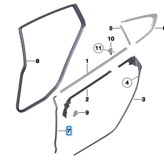 BMW 5 Series F07 GT Rear Door Seal Strip (Part Numbers: 51767196405, 51767196406)