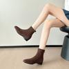 Spot Grape Mother Same Korean Retro Martin Boots Women's Square Head Suede Versatile Height-increasing Thin Boots Autumn and Winter Short Boots