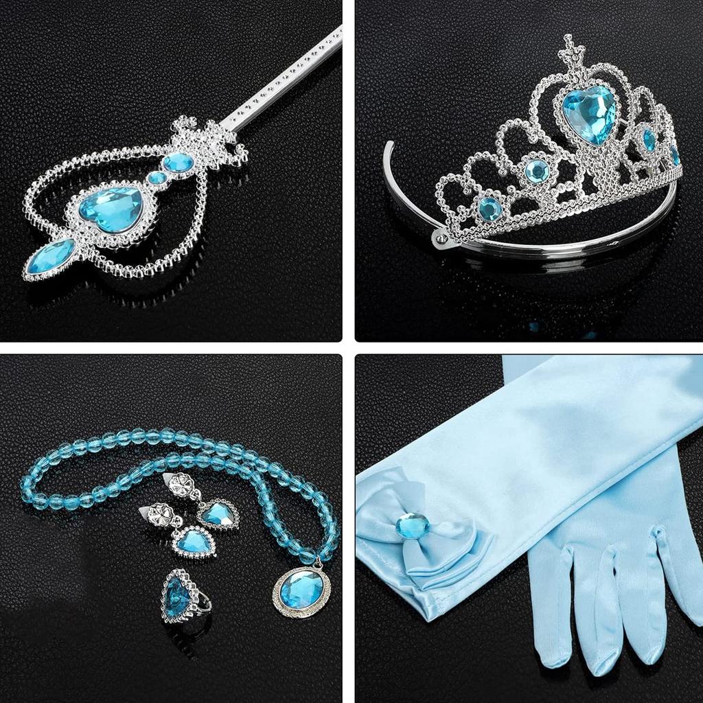 DERAYEE Princess Gloves for Cosplay, Princess Elsa, Kids' Frozen Costume, Frozen Gloves, Party Tiara, and Magic Wand Accessory Set for Ages 6 and Up