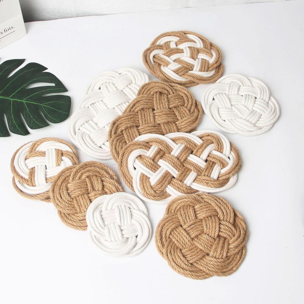 Nordic Hand-Woven Jute and Cotton Heat Insulation Coaster Mat