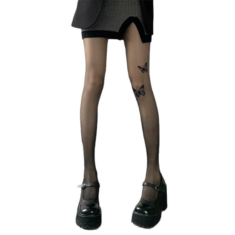 Spicy Girl Butterfly Tattoo Beauty Skin Subculture  Niche Ultra-Thin Lolita Socks Printed Stockings