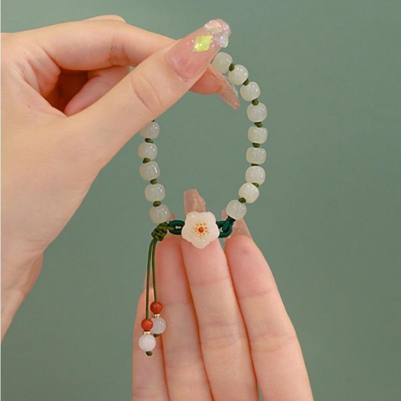 New Chinese Style Peach Blossom Bead Handmade Woven Hand Rope Bracelet Exquisite and Elegant Women's Dressing Accessories