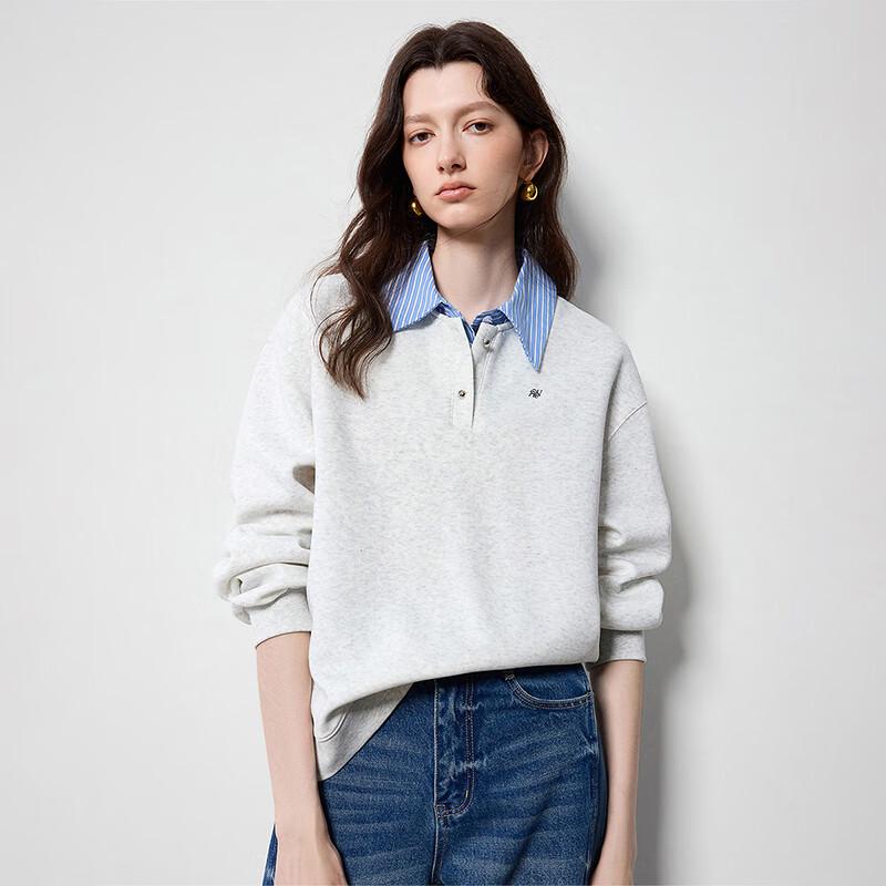 Women's Spliced Polo Collar Layered Sweatshirt