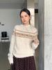 Jiu'er Retro Fair Isle Wool Sweater - Women's Round Neck Fluffy Winter Top