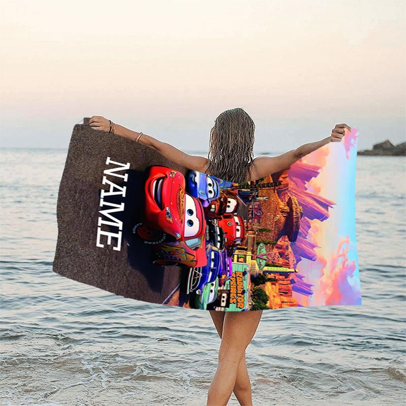 1pc Cars2 Beach Towel with Custom Name, Beach/Swimming/Bath/Picnic/Camping Towel, Suitable for Seaside Beaches