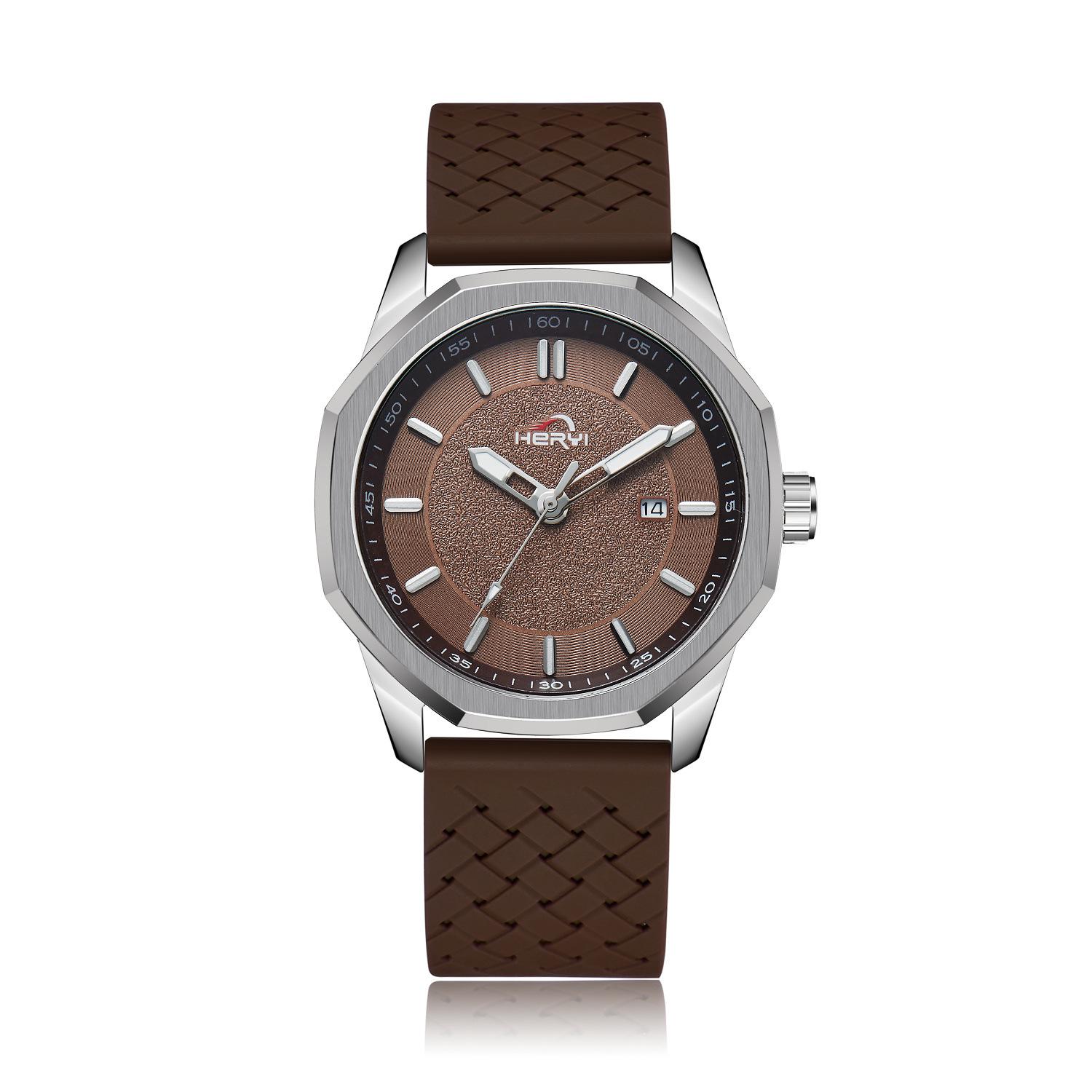 Business Men S Watch Sport Silicone Date Octagon Square Quartz Watch