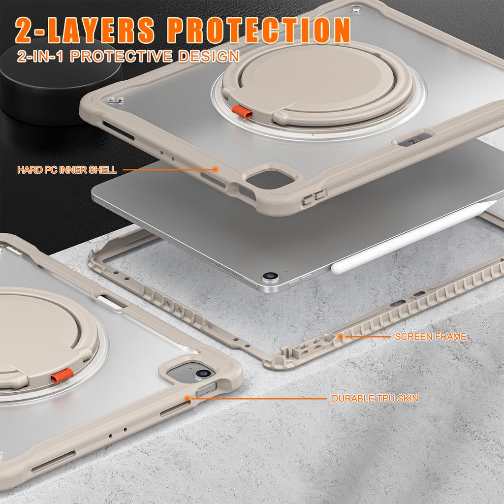 For iPad Air 13 (2025)/(2024)/Pro 12.9 (2022)/(2021)/(2020)/(2018) Case Rotary Kickstand PC+TPU+Silicone Tablet Cover