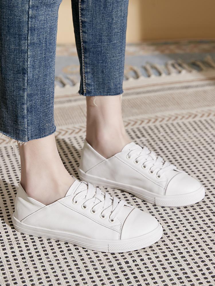 The First Layer of Cowhide Little White Shoes Women's New Versatile Single Shoes, Pregnant Women's White Shoes, Genuine Leather Autumn Board Shoes