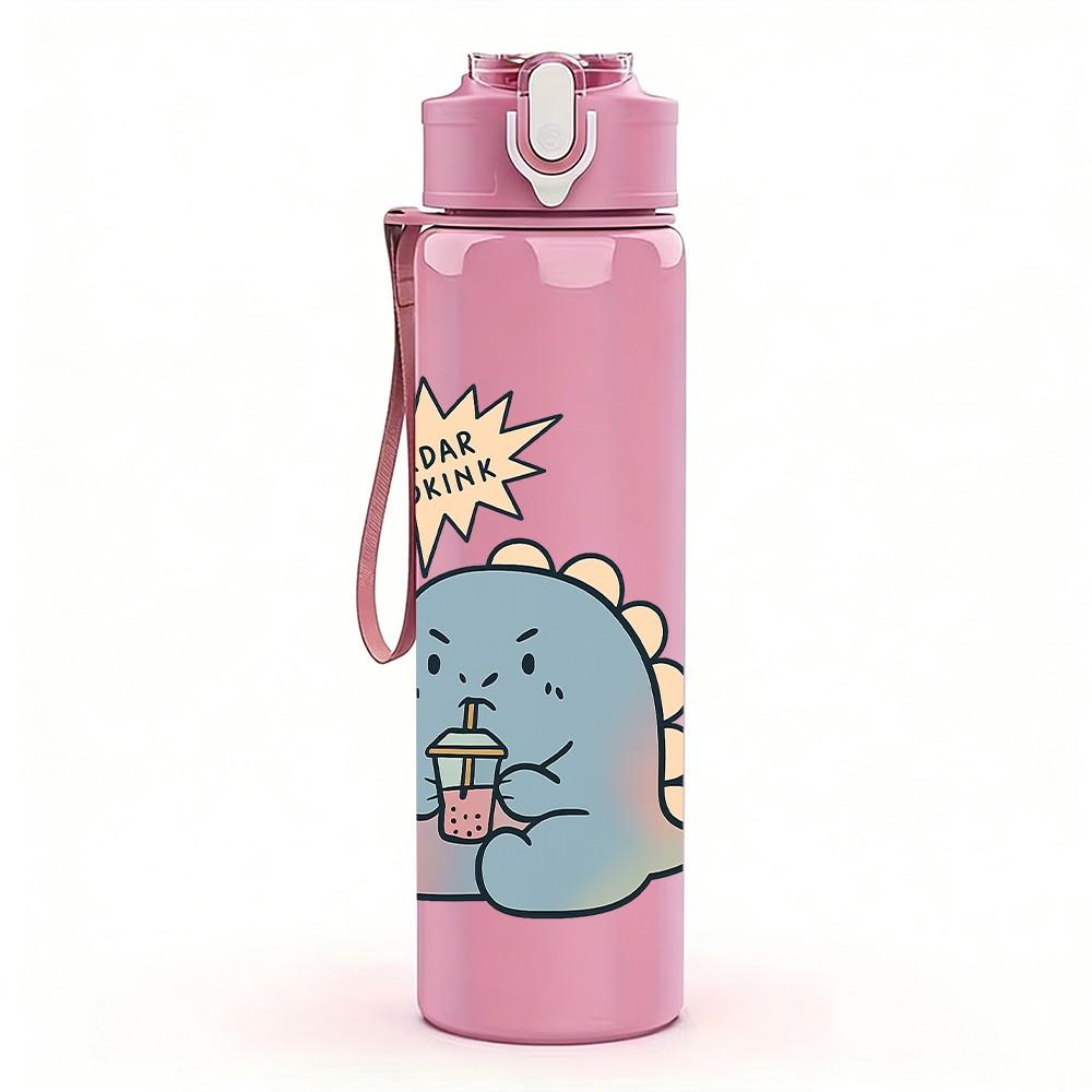 1PC Sleepy Baby Dinosaur 750ml Color Plastic Sports Water Bottle Leakproof Flip Straw Lid Suitable for Sports Office Home Use