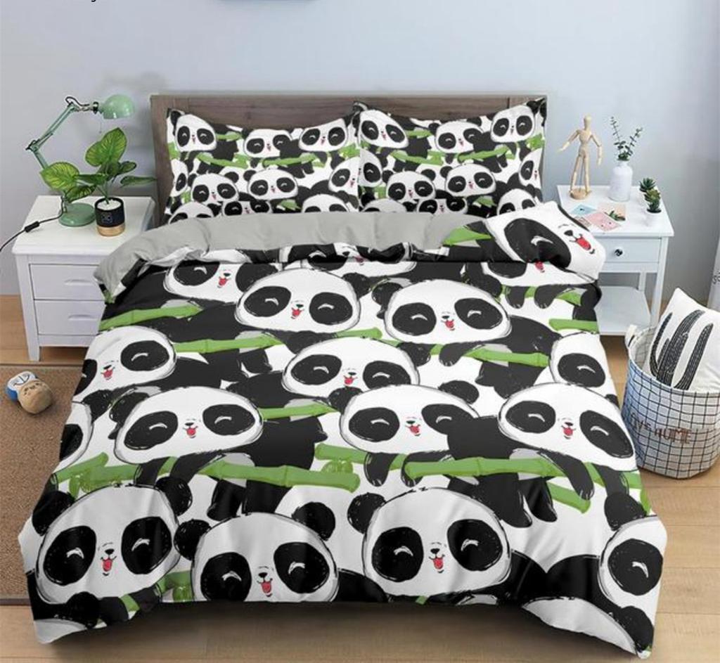 Cartoon Lovely Panda Bedding Set White Bed Linen 3D Print Gift For Kids Girls 3pcs Twin Single Queen King Size Duvet Cover Set