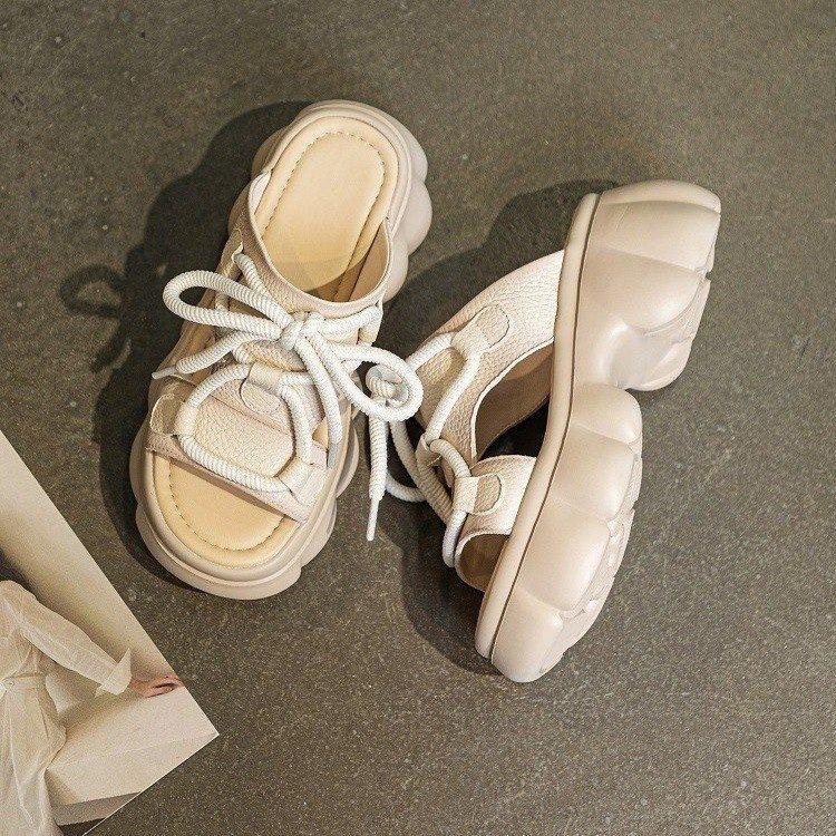 

One-word heightening high-heeled slippers women s 2025 summer wear new sandals platform versatile student casual lace-up women s shoes 40