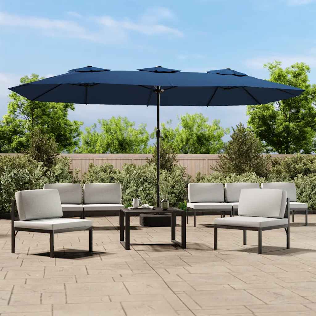 Double Sun Umbrella with LED Lights Azure Blue 449 X 265 Cm