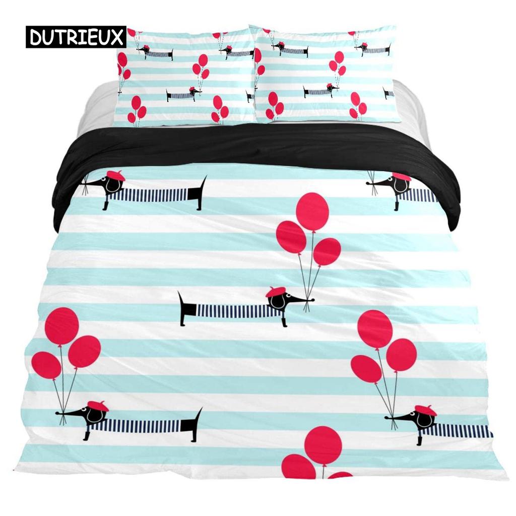 Cartoon Dachshund Bedding Set Cute Sausage Dog Duvet Cover Set Pet Puppy Printed Comforter Cover Animal Polyester Quilt Cover