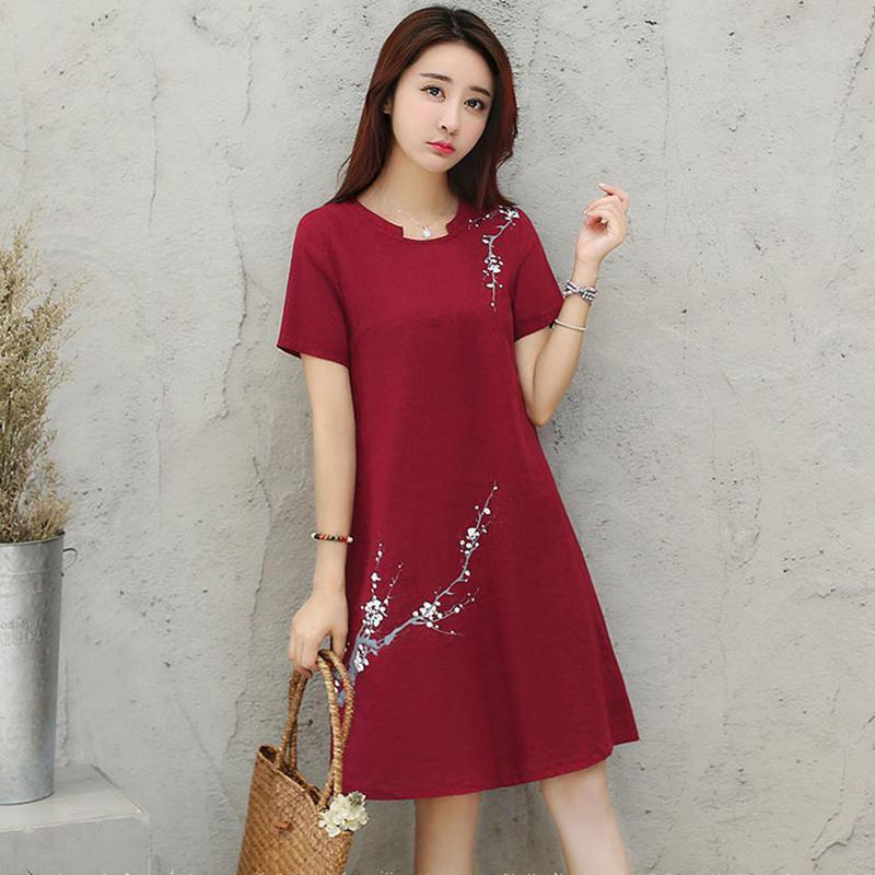 Fashion Summer Womens Casual Elegant Short Sleeve Shift Dress Bright Red And Comfortable Fit