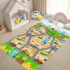 Kids Fun Interactive Traffic Pattern Carpet Race Track City Road Play Mat Easy Clean Rug for Living Room Kids Bedroom