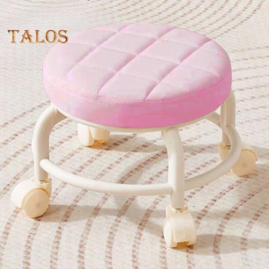 Nízká rolovací stolička s otočnými koly o 360 stupňů Polstrované sedátko z umělé kůže s kovovými nohami Robustní otočná sedací stolička