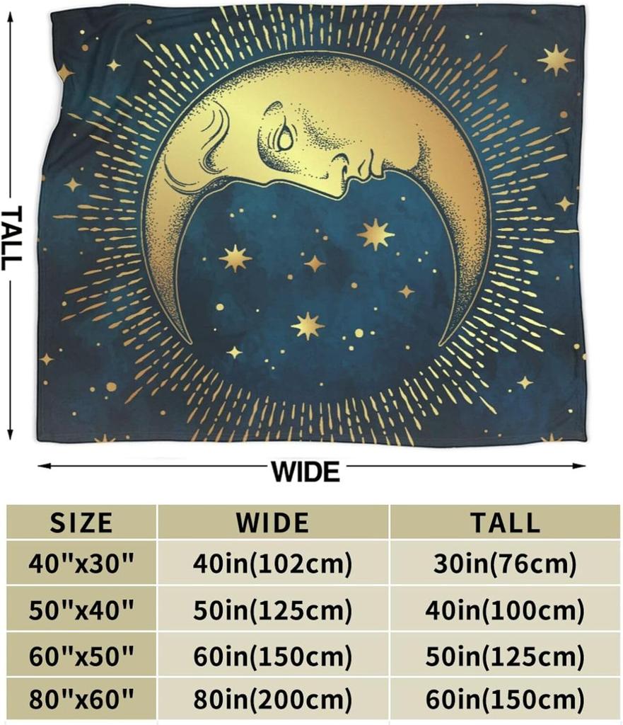 Golden Moon Star Blanket Soft Lightweight Throw Blankets Cozy Flannel Bed Throws for Sofa Couch Travel Home Room Bedroom Decor G