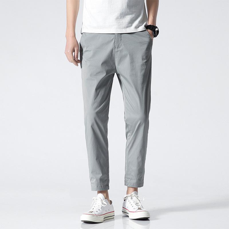 Trendy ice silk ultra-thin section nine-minute trousers Slim small feet breathable straight men's casual trousers