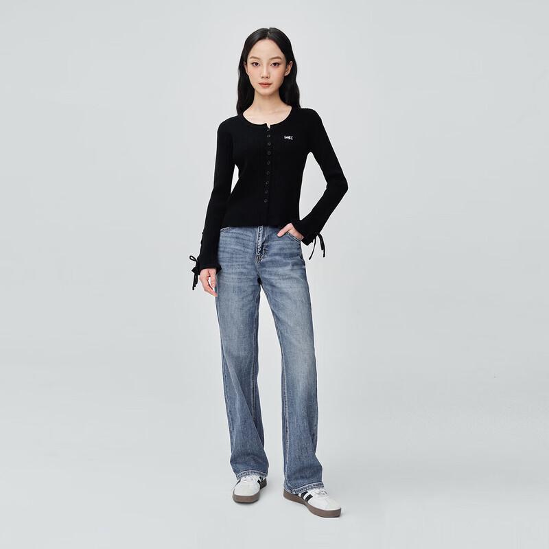 Lee Women's Slim Fit Ribbed Knit Cardigan with Flared Tie Cuffs