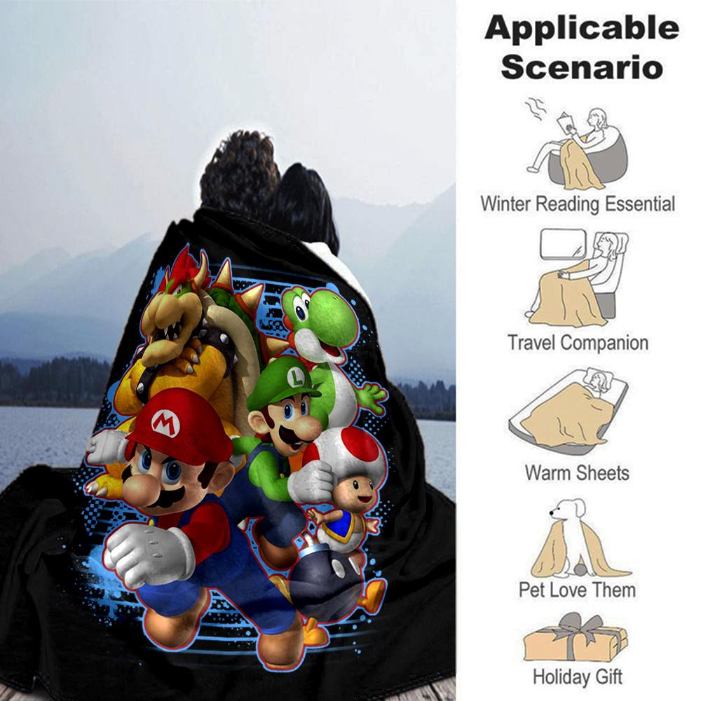 Super Mario Bros Adventure Flannel Blanket Super Soft Warm Cozy Blanket For Sofa Bed Office Travel Allseason Home Decor Gift
