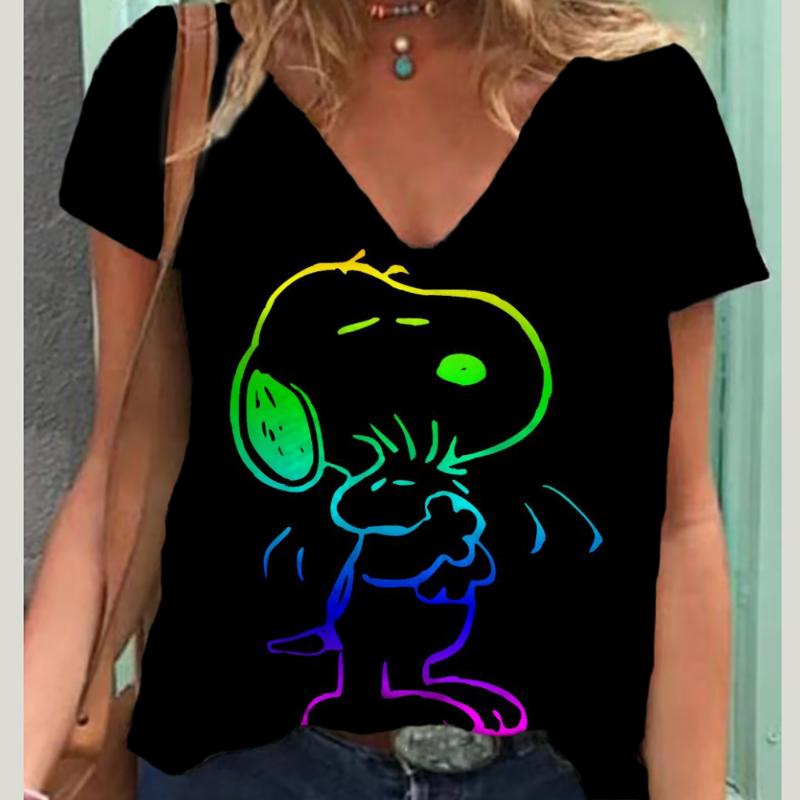 Figure Print V Neck T-Shirt, Casual Short Sleeve Top For Spring & Summer, Women's Clothing